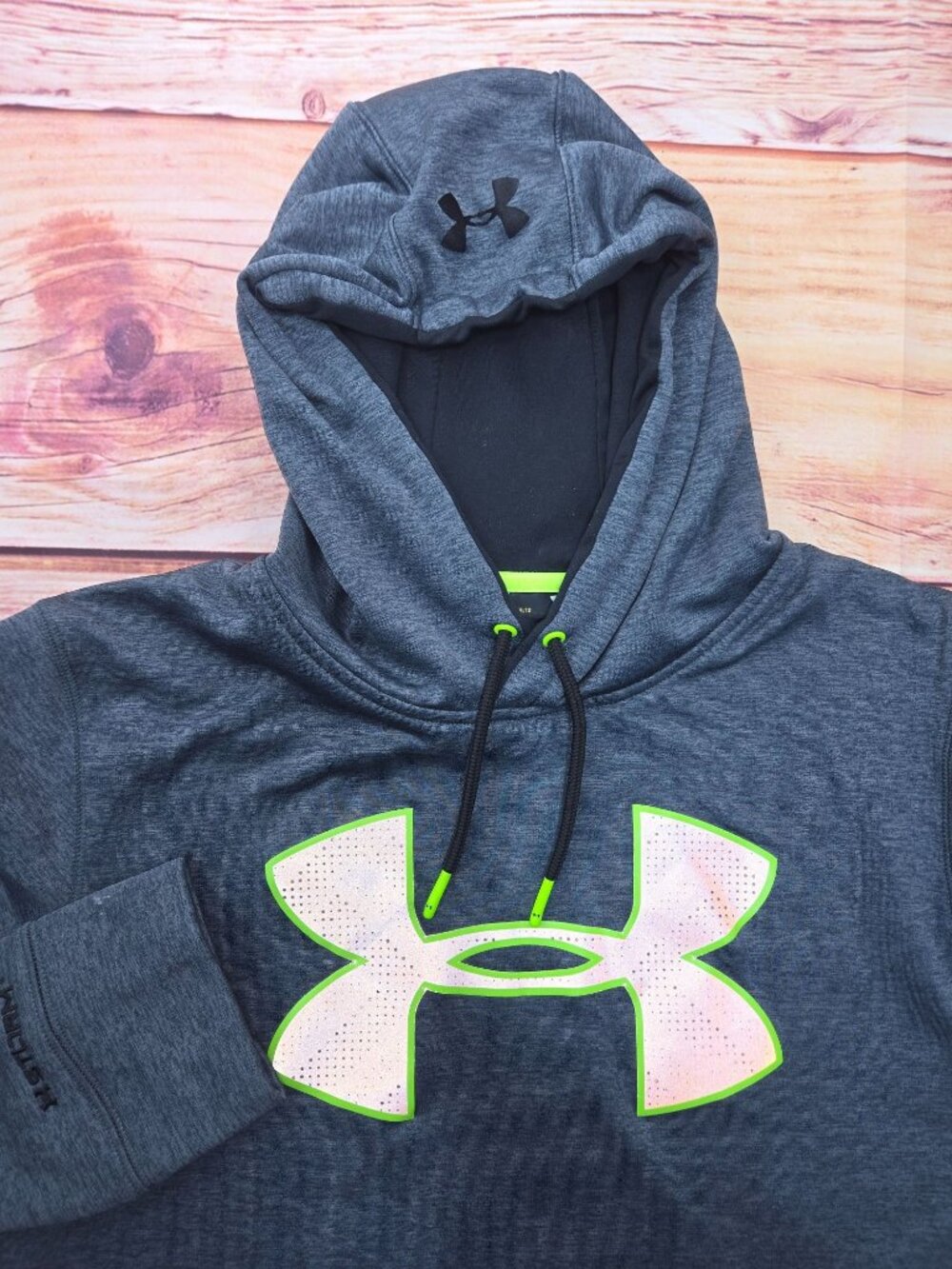 Under Armour Mens Loose Fit Hoodie Medium Gray Neon Logo Pullover